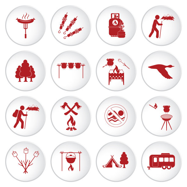 设置旅行和露营装备图标图片下载