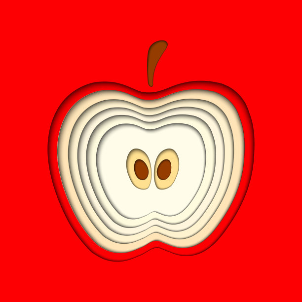 剪纸红苹果剪纸形状3d抽象纸图片下载