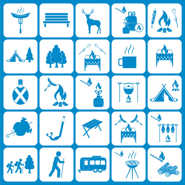 一套旅行和露营设备图标图片下载