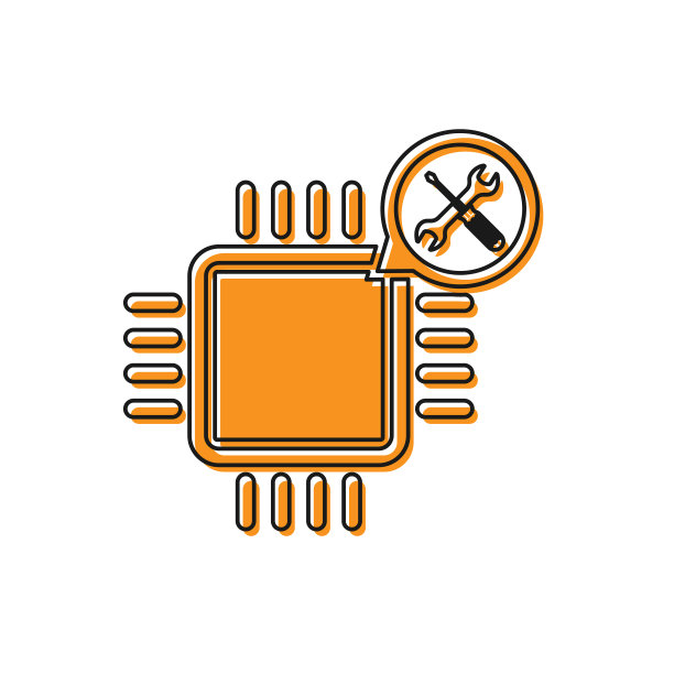 橙色处理器与螺丝刀和扳手图标图片下载