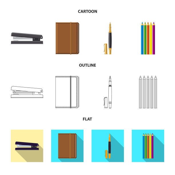孤立的办公对象和用品图标集图片下载