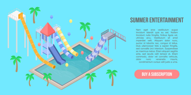 夏季娱乐概念横幅等距图片下载