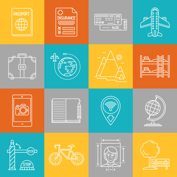 旅游和旅游线路艺术最小的图标设置图片下载