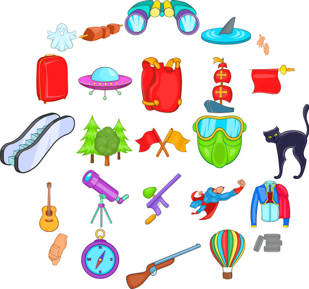 神秘事物图标设置卡通风格图片下载