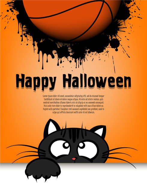 万圣节猫和篮球快乐图片下载