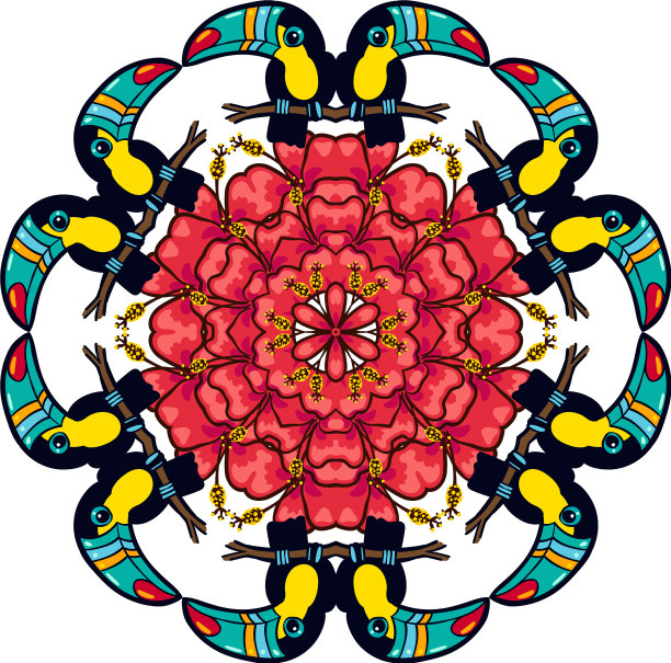 圆形装饰风格迷幻60年代的热带图片下载