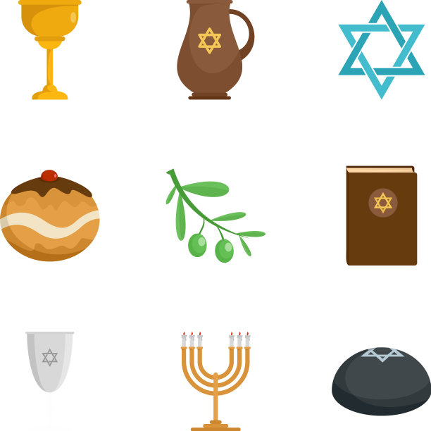 犹太教宗教偶像设置扁平风格图片下载