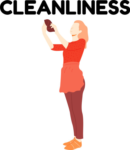 穿围裙的女孩擦拭灰尘图片下载