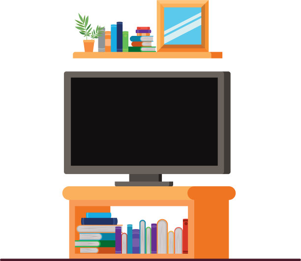 等离子电视在木架与书籍图片下载