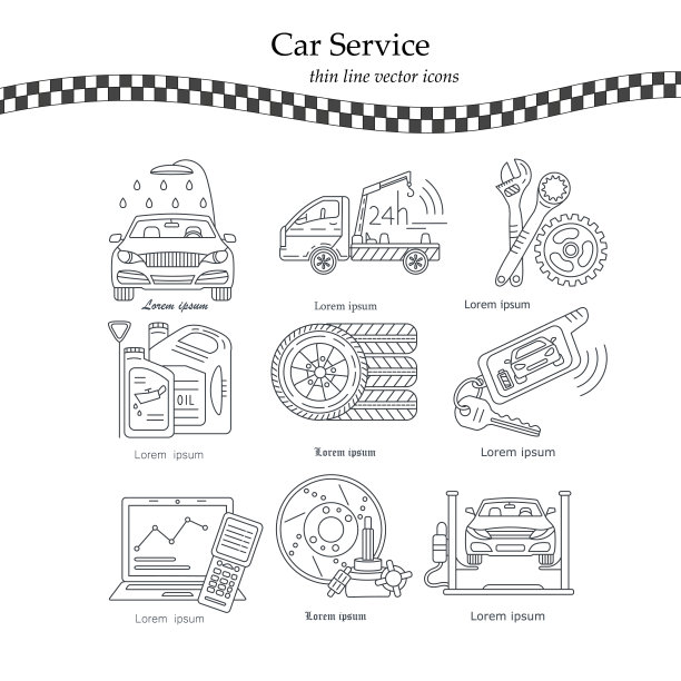 细线象形符号的汽车服务图片下载