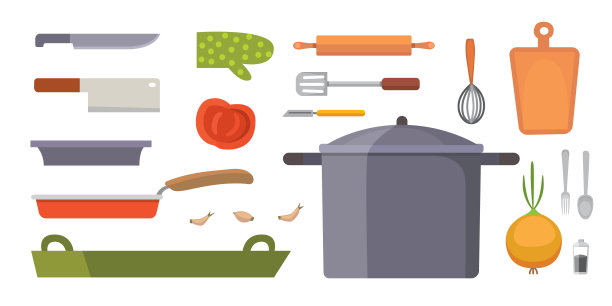 把厨房用具和炊具放平图片下载