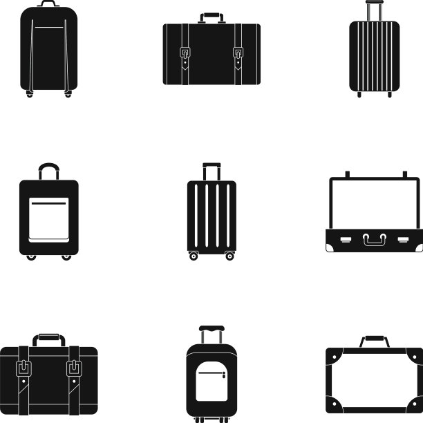 旅行袋手推车图标设置简约风格图片下载