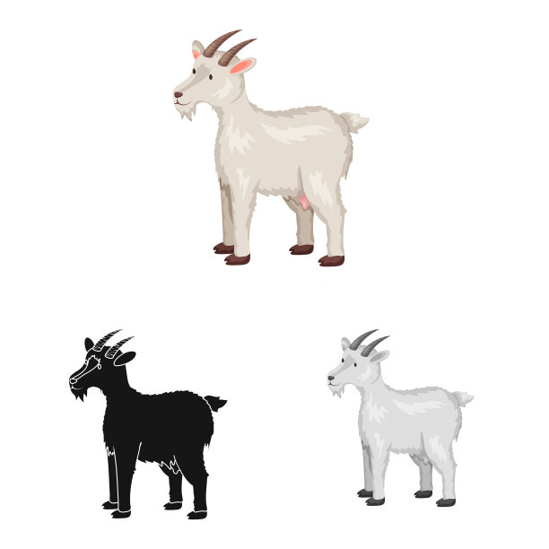 孤立对象山羊和宠物符号集图片下载