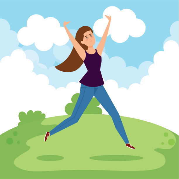 穿着衬衫和牛仔裤的快乐女人图片下载