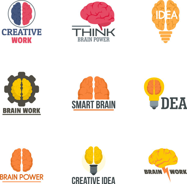 脑概念logo设置平面风格图片下载