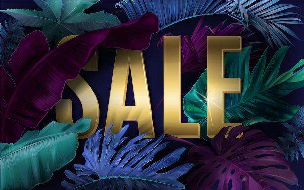 带热带树叶的冷卖横幅图片下载