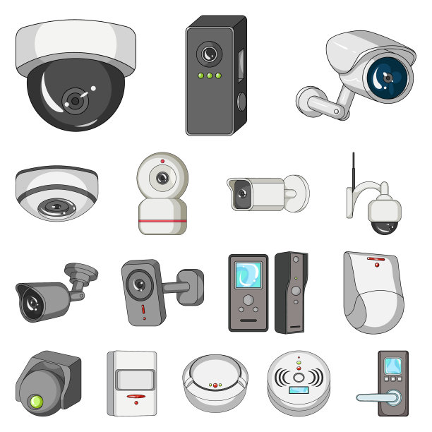孤立对象的闭路电视和摄像机图标集图片下载
