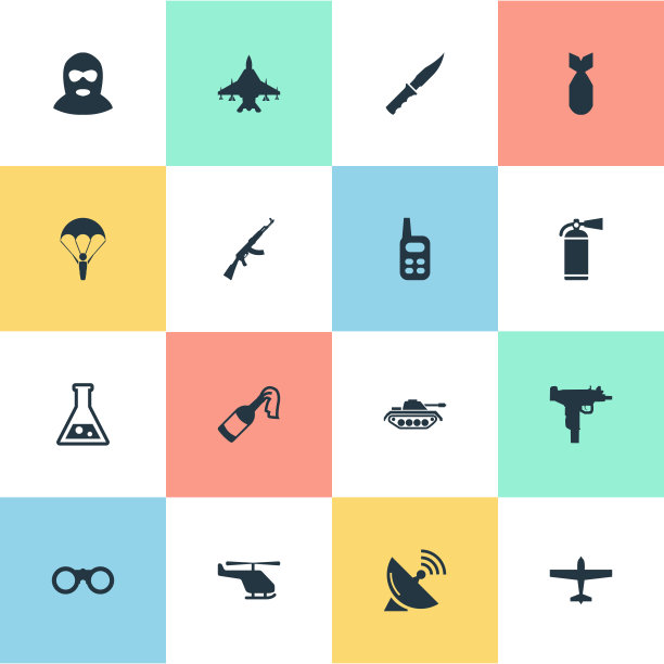 一组16个简单的军队图标可以找到这样图片下载