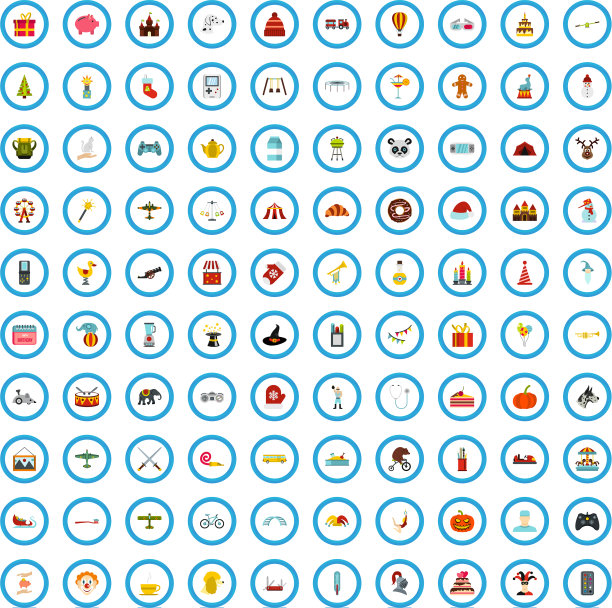 100个儿童图标设置平面风格图片下载