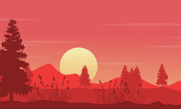 日落时山与树的剪影图片下载