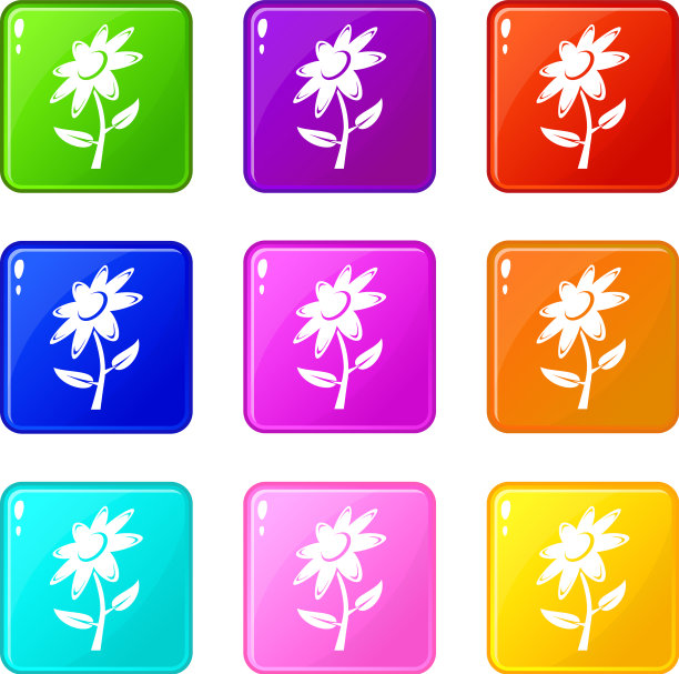花图标集9种颜色的集合图片下载