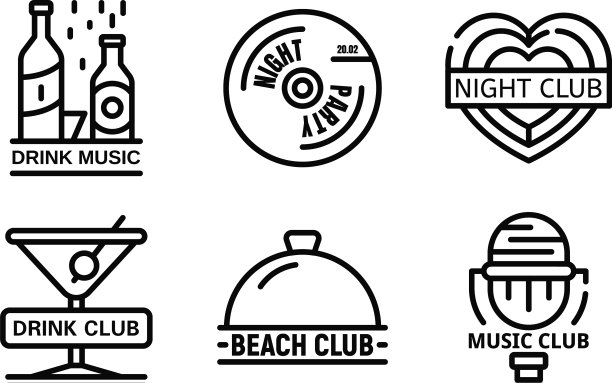 夜总会标志设置轮廓风格图片下载
