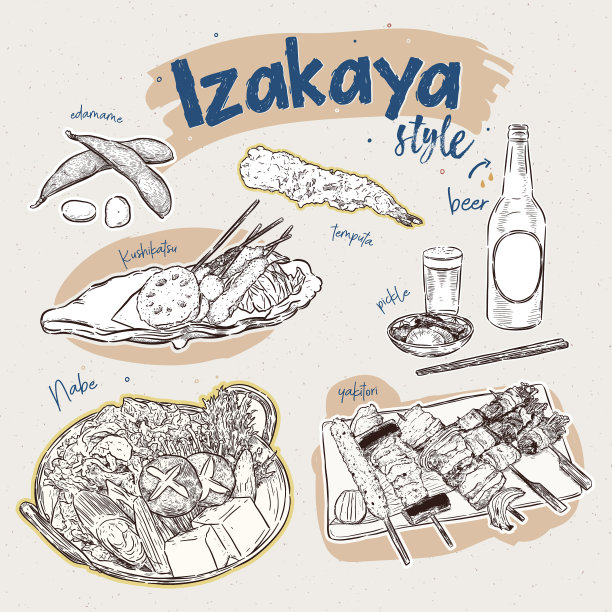 日本料理元素居酒屋风格手绘图片下载