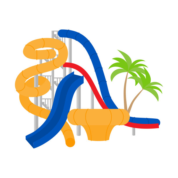 卡通家庭水上公园与滑梯和游泳池图片下载