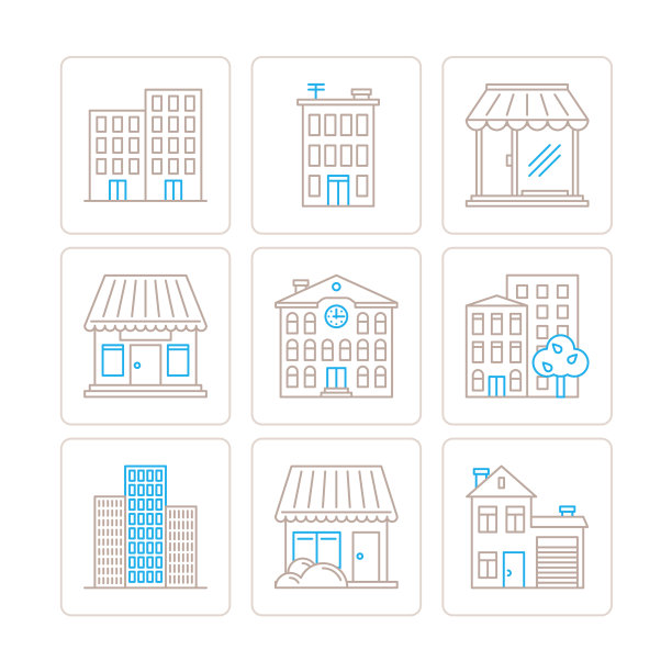 一组建筑图标和概念在单薄图片下载