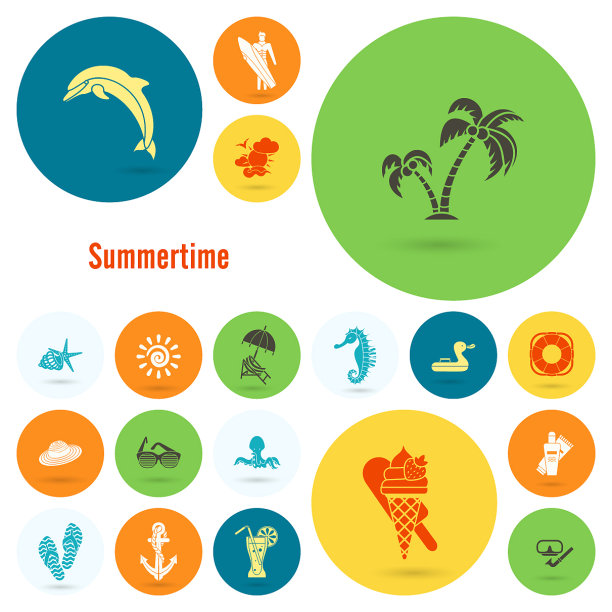 夏天和海滩简单的平面图标图片下载
