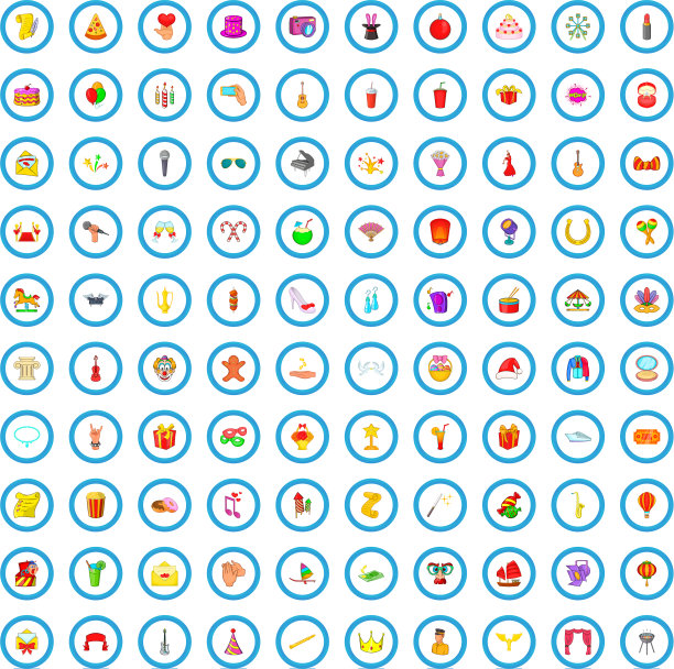 100个节日图标设置卡通风格图片下载