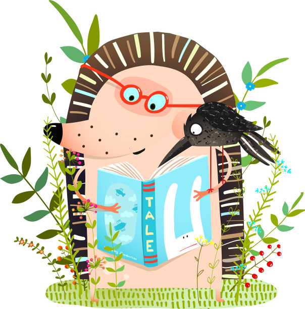 刺猬和乌鸦朋友在看书图片下载