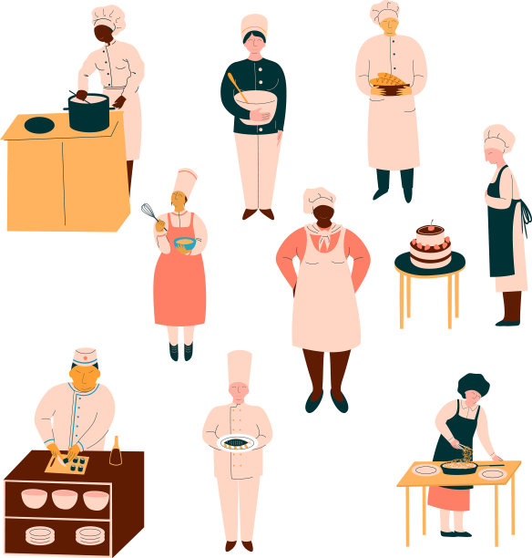 穿着制服的厨师准备和上菜图片下载