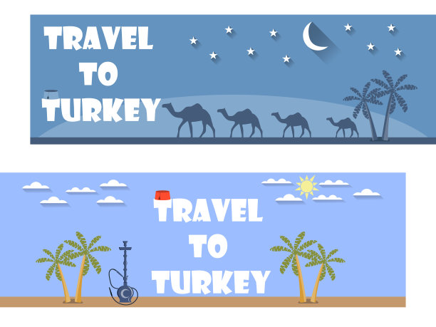 欢迎来到土耳其的旗帜在一个平坦的风格图片下载