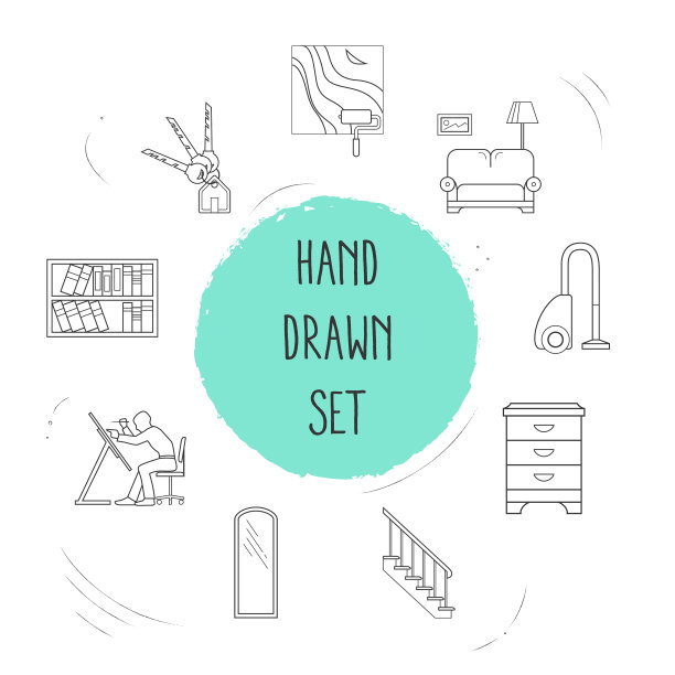 一套室内设计图标线条风格符号图片下载