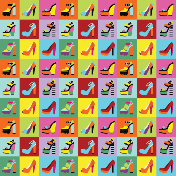 复古流行艺术女性高跟鞋设置模式图片下载