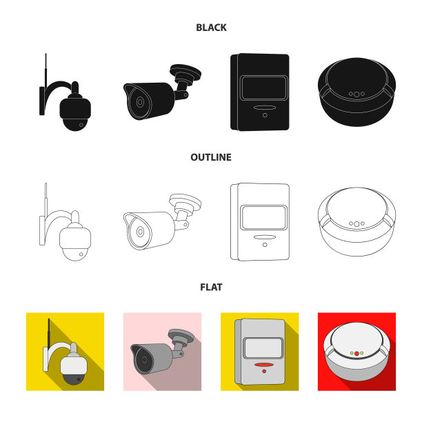 孤立对象的闭路电视和摄像机图标集图片下载