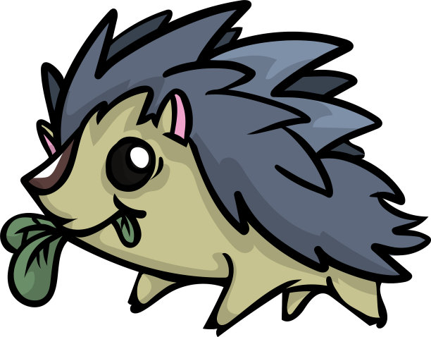 可爱有趣的森林刺猬在吃一片绿叶图片下载