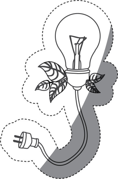 普通节能灯泡与电源电缆图标图片下载