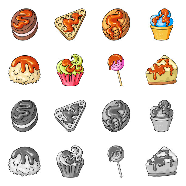 孤立的对象糖果和烹饪图标图片下载