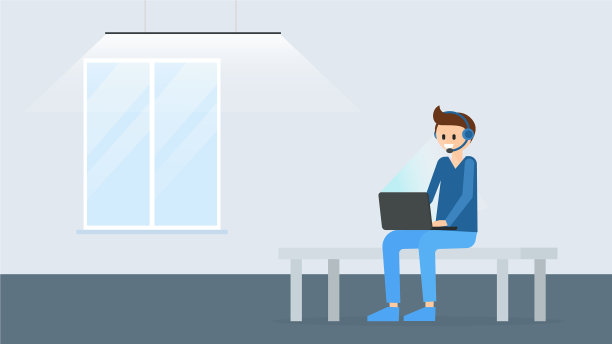 在现代笔记本电脑海报上工作的卡通人物图片下载