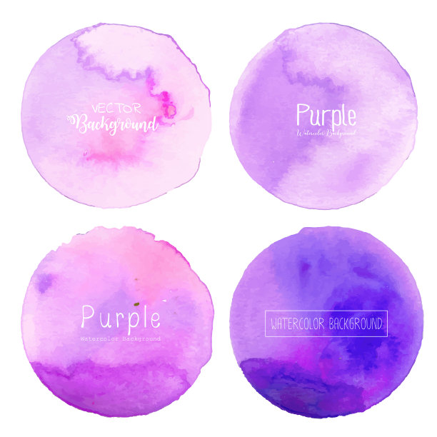 紫色水彩圆圈设置在白色背景图片下载