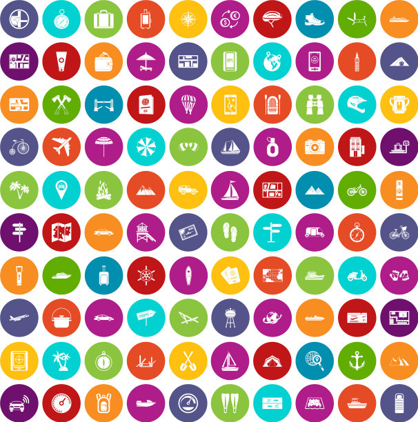 100个旅行图标设置颜色图片下载