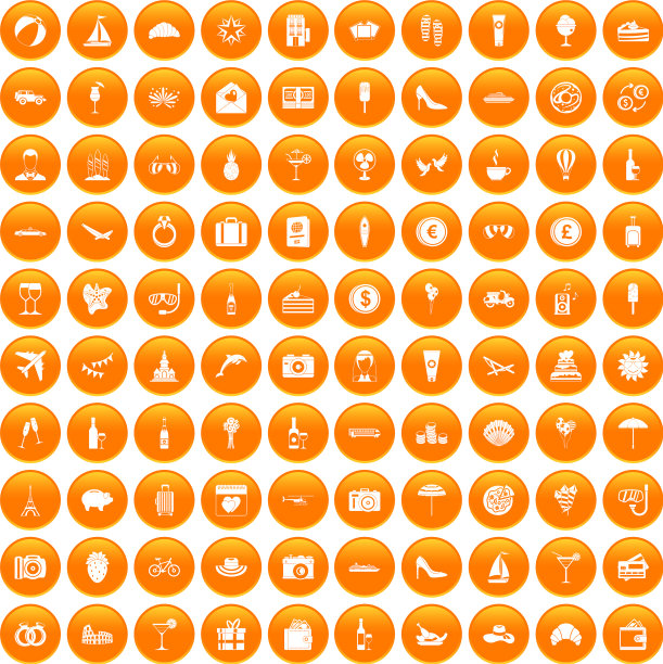 100个蜜月图标设置橙色图片下载