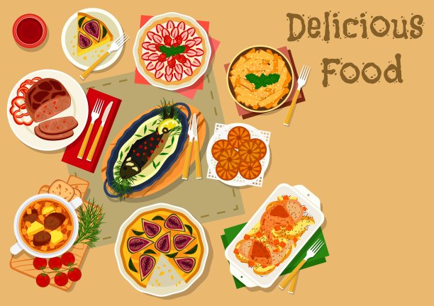 鞑靼美食晚餐与甜点图标图片下载