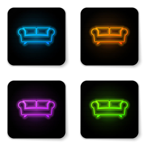 发光的霓虹灯沙发图标孤立在白色图片下载