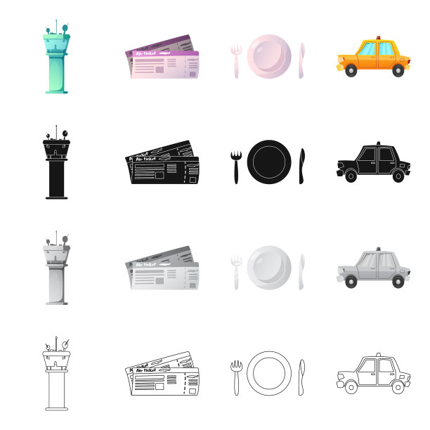 机场和飞机标识集的孤立对象图片下载