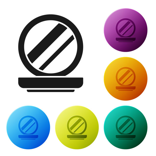 黑色化妆粉与镜子图标隔离图片下载