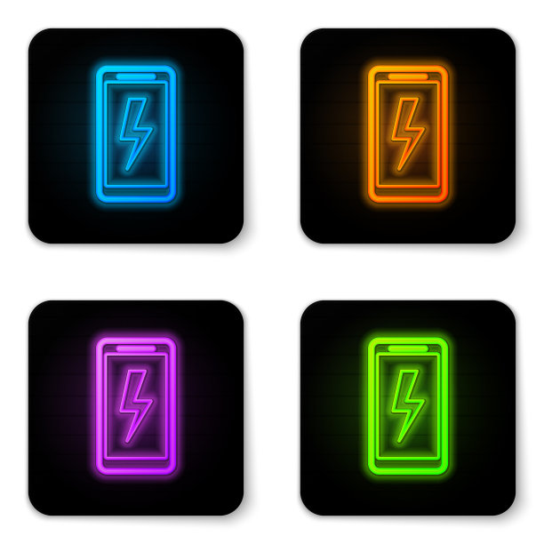 发光的霓虹灯智能手机充电电池图标图片下载