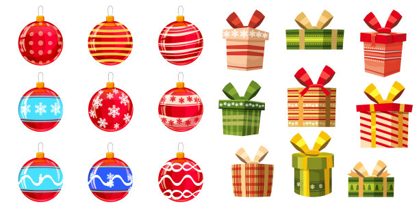 设置不同的圣诞球和礼品盒图片下载